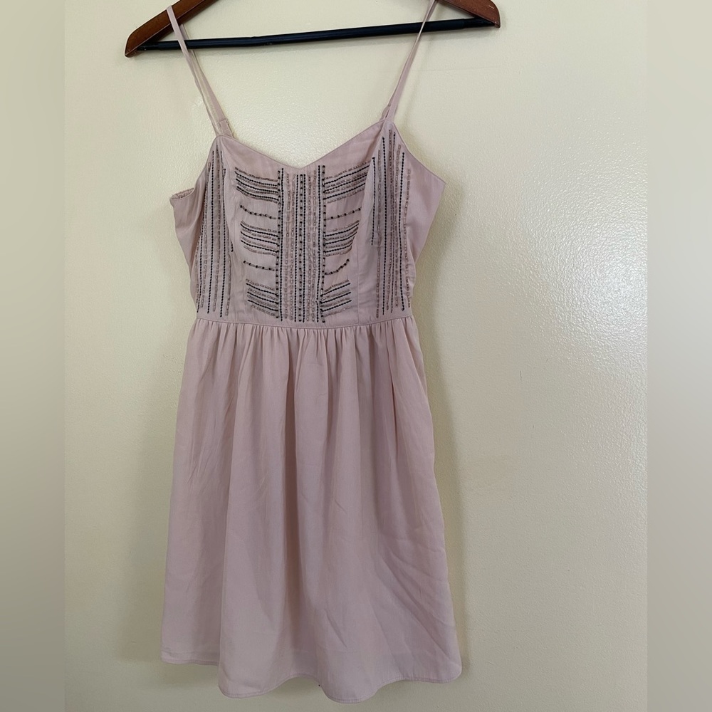 American Eagle Outfitters Dress Blush Pink Beaded Mini Dress Size 2